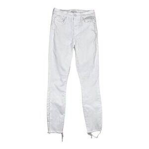 Mother Denim Fairest Of Them All White Denim High Waisted Looker Ankle Fray-25